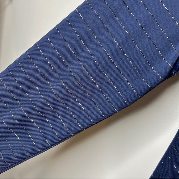 Highline Collective Tie Front Long Sleeve Metallic Stripe Top Medium Blue NWT - Picture 10 of 11